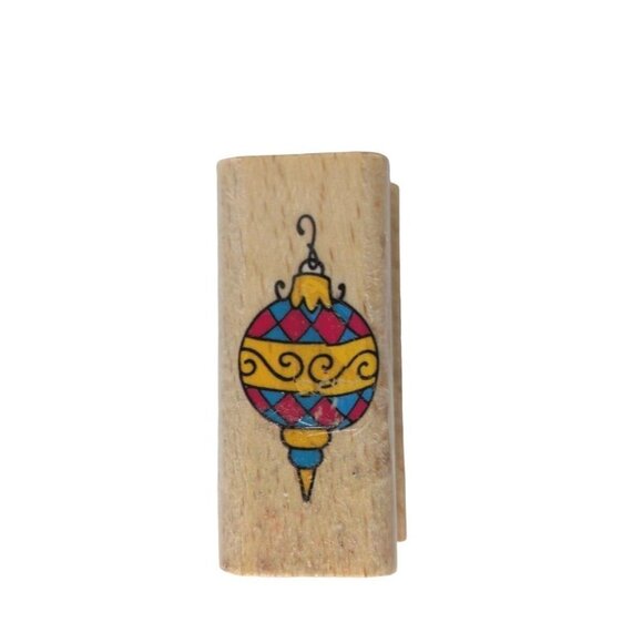 Stampcraft Rubber Stamp Swirl Christmas Holiday Ornament Mounted 2" X 1" - Picture 1 of 2